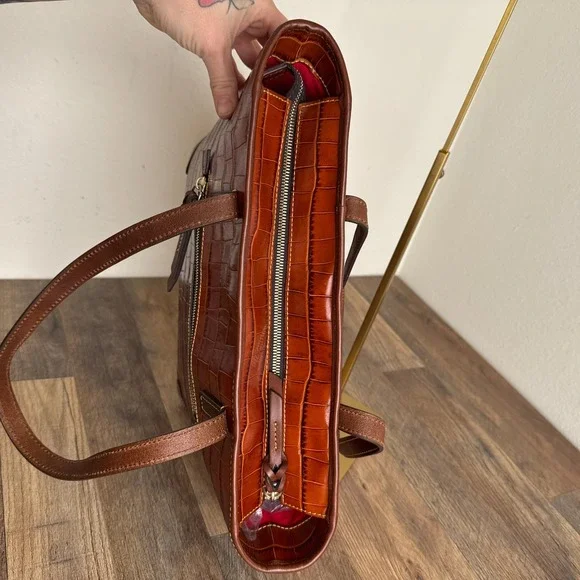 Dooney & Bourke Charleston Cognac Croc Embossed Leather Tote Bag - Picture 14 of 16